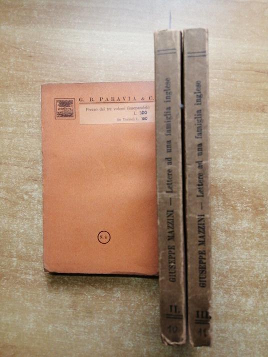 Giuseppe Mazzini - Lettere Ad Una Famiglia Inglese 3 Volumi Paravia 1926 - Giuseppe Mazzini - copertina