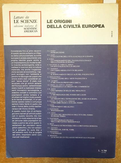 Le Origini Della Civilt Europea - Le Scienze - 1981 Francesco G. Fedele - Francesco Fedele - copertina