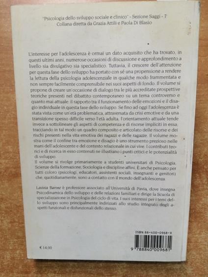 Emozioni E Disagio In Adolescenza - Lavinia Barone - 2004 - Ed. Unicopli - Lavinia Barone - copertina
