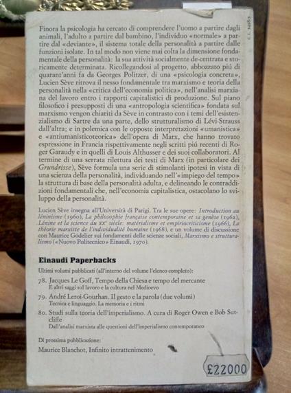 Marxismo E Teoria Della Personalità - Lucien Seve - 1977 - Einaudi - - Lucien Sève - copertina