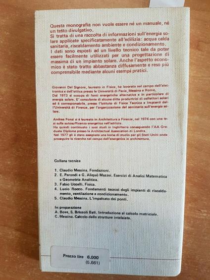 G. Del Signore/ A. Ponsi - La Casa Solare - Uniedit 1977 Pannelli Solari - copertina