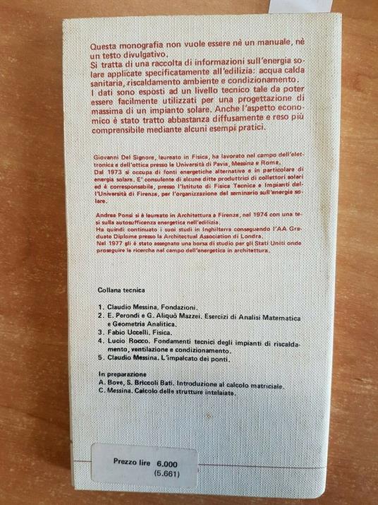 G. Del Signore/ A. Ponsi - La Casa Solare - Uniedit 1977 Pannelli Solari - copertina