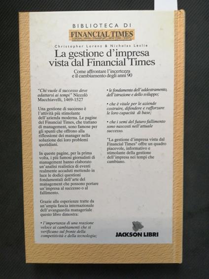 La Gestione D'Impresa Vista Dal Financial Times - 1994 - Jackson Finanza - copertina