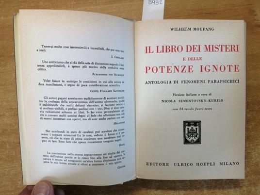 W. Moufang - Il Libro Dei Misteri E Delle Potenze Ignote - 1975 Hoepli - copertina