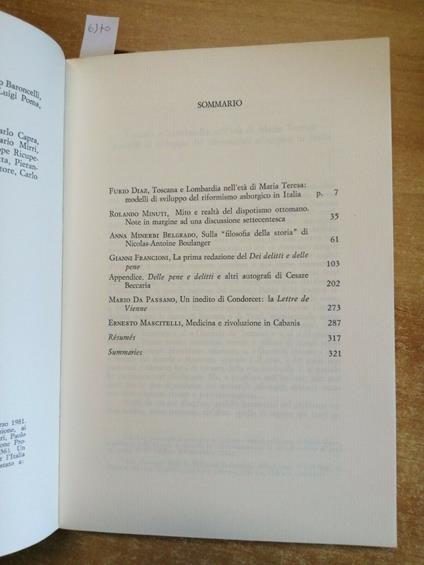 Studi Settecenteschi 1 Anno I 1981 Fascicolo 1 Bibliopolis(6370)Beccar - copertina