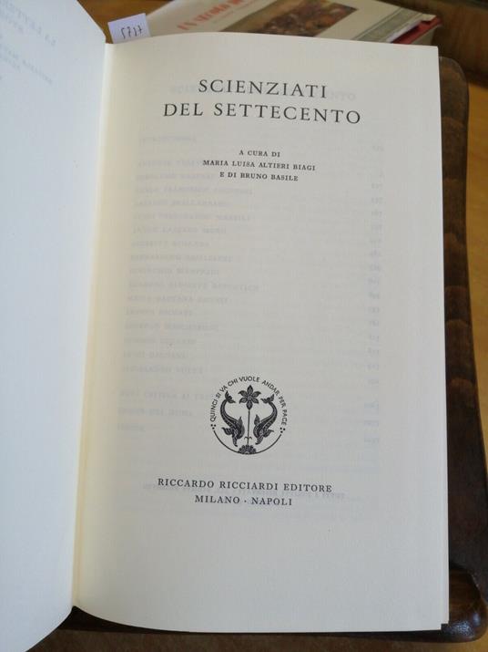 La Letteratura Italiana - Scienziati Del Settecento 1983 Ricciardi Vol.45 - copertina