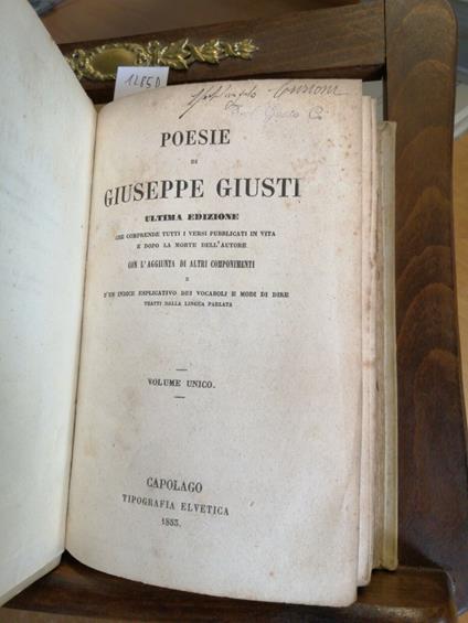 Poesie Di Giuseppe Giusti 1853 Ultima Edizione, Volume Unico - Capolago - copertina
