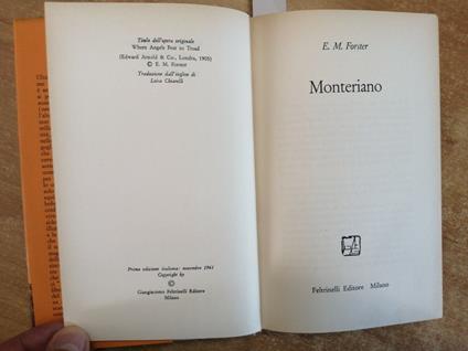 E. M. Forster - Monteriano - 1Ed. - Feltrinelli - 1961 - - Edward M. Forster - copertina