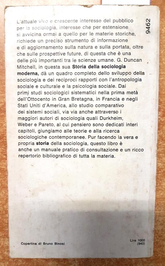 G. Duncan Mitchell - Storia Della Sociologia Moderna 1973 Oscar Mondadori - G. Duncan Mitchell - copertina
