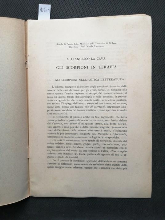A.F. La Cava - Gli Scorpioni In Terapia 1947 Scienze Mediche E Naturali - A. Francesco La Cava - copertina