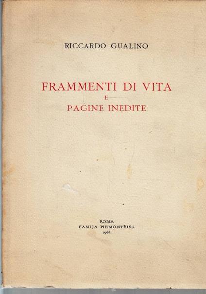 Frammenti di vita e pagine inedite - Riccardo Gualino - copertina