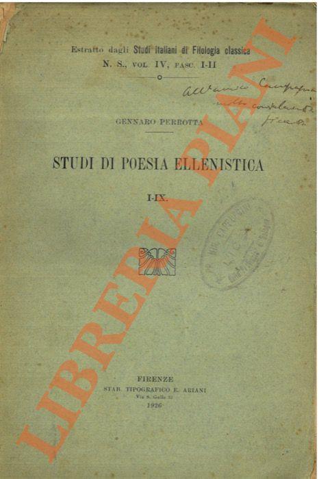 Studi di poesia ellenistica. I-IX - copertina