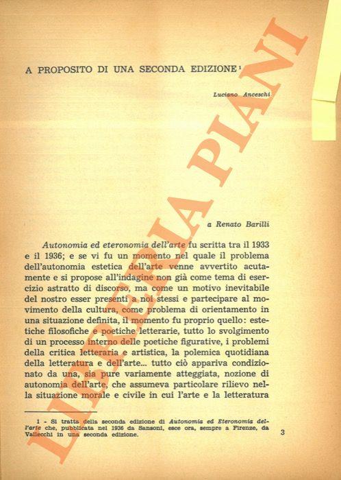 A proposito di una seconda edizione - Luciano Anceschi - copertina