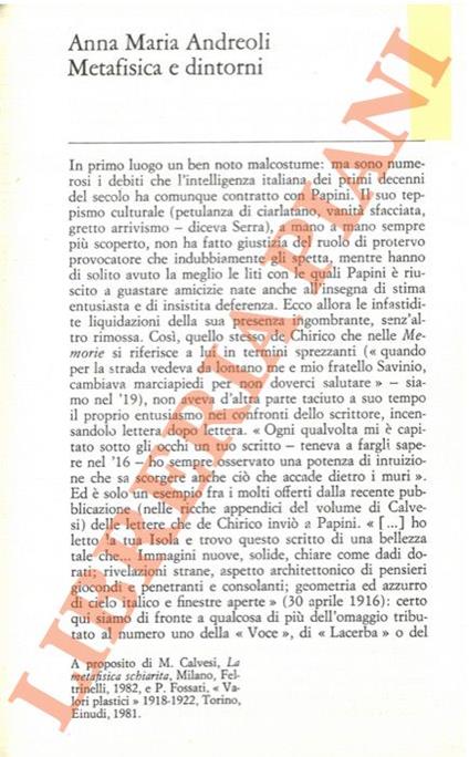 Metafisica e dintorni - Annamaria Andreoli - copertina