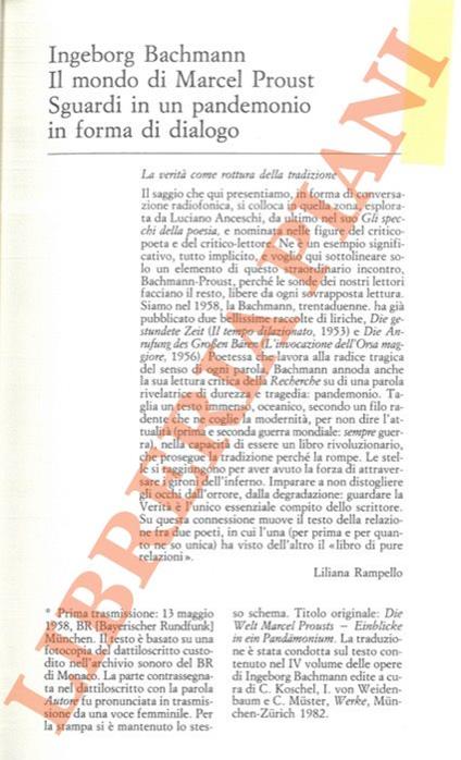 Il mondo di Marcel Proust. Sguardi di un pandemonio in forma di dialogo (con una nota di Liliana Rampello) - Ingeborg Bachmann - copertina