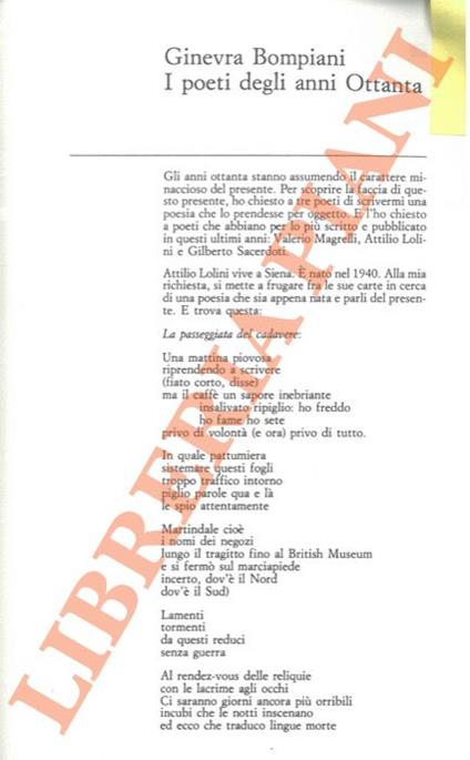I poeti degli anni Ottanta - Ginevra Bompiani - copertina