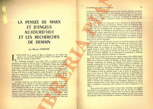 pensée de Marx et d'Engels aujourd'hui et les recherches de demain - Maurice Godelier - copertina