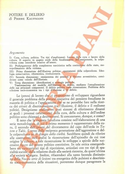 Potere e delirio - Pierre Kaufmann - copertina
