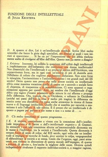 Funzione degli intellettuali - Julia Kristeva - copertina