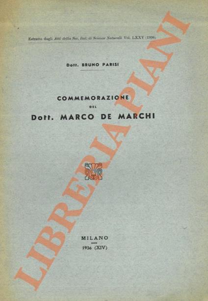 Commemorazione del Dott. Marco De Marchi - Bruno Parisi - copertina