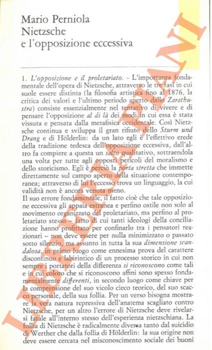 Nietzsche e l'opposizione eccessiva - Mario Perniola - copertina