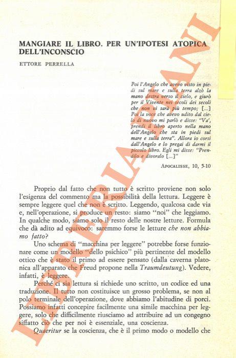 Mangiare il libro. Per un'ipotesi atopica dell'inconscio - Ettore Perrella - copertina