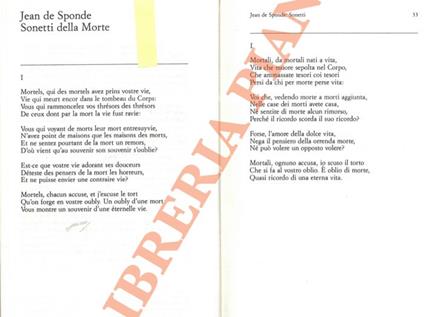 Sonetti della Morte - Jean de Sponde - copertina