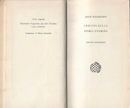 Lezioni sulla storia d'Europa - Jacob Burckhardt - copertina