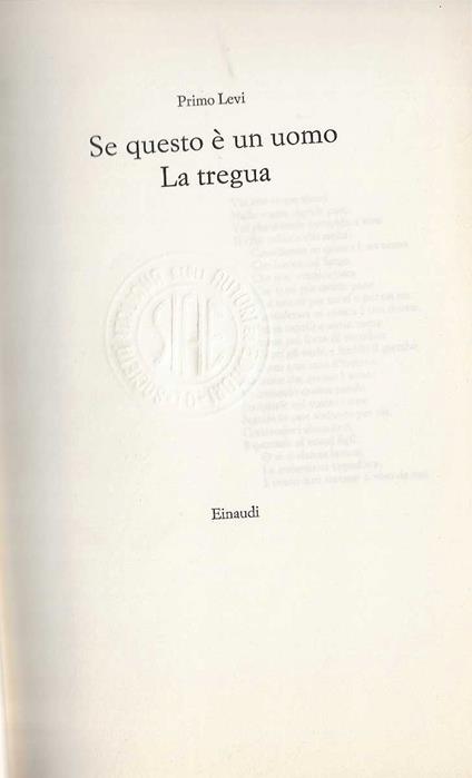 Se Questo è un Uomo - La Tregua - Primo Levi - copertina