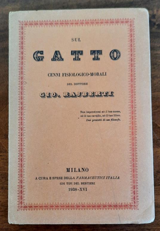 Sul gatto. Cenni fisiologico-morali - copertina