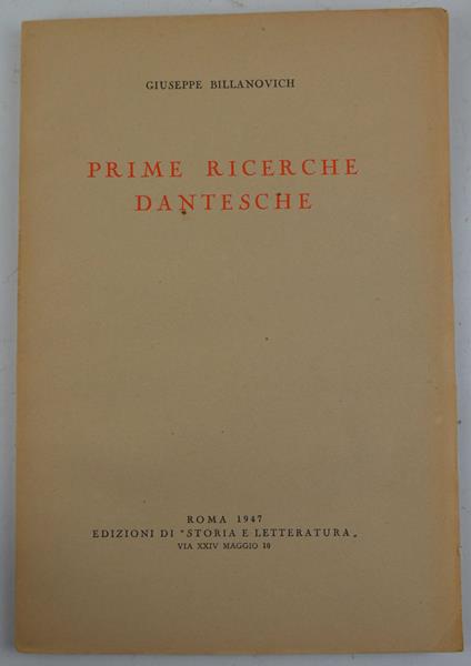 Prime ricerche dantesche - Giuseppe Billanovich - copertina