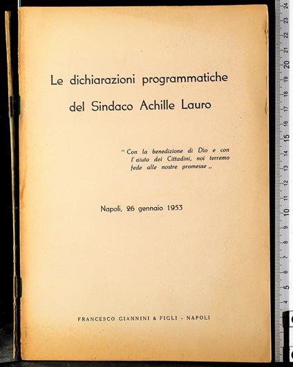 Dichiarazioni programmatiche del sindaco Achille Lauro 1953 - copertina