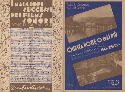Questa notte o mai più: canzone - slow fox dal film sonoro omonimo. Protagonista: il celebre tenore Jean Kiepura - copertina