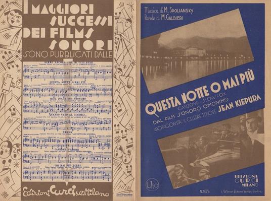 Questa notte o mai più: canzone - slow fox dal film sonoro omonimo. Protagonista: il celebre tenore Jean Kiepura - copertina