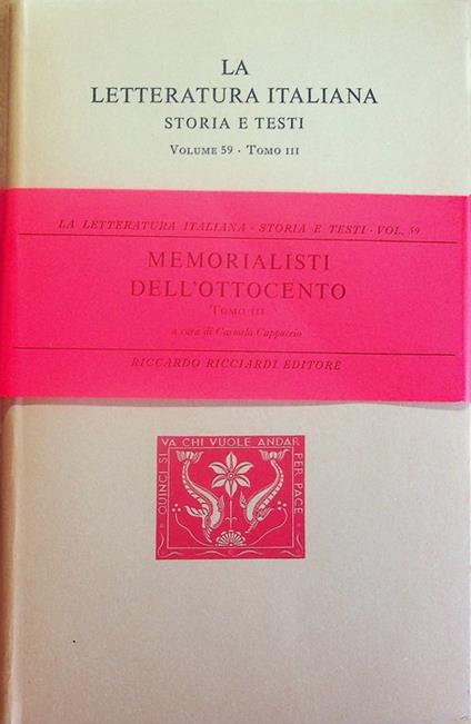 Memorialisti dell'Ottocento: TOMO III - Carmelo Cappuccio - copertina