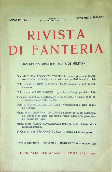 Rivista di fanteria: rassegna mensile di studi militari: Anno IV - N. 11 - Novembre 1937-XV - copertina