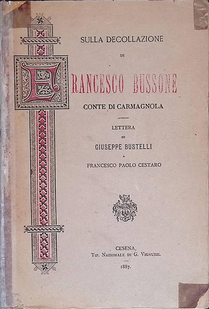 Sulla decollazione di Francesco Bussone Conte di Carmagnola - Giuseppe Belli - copertina
