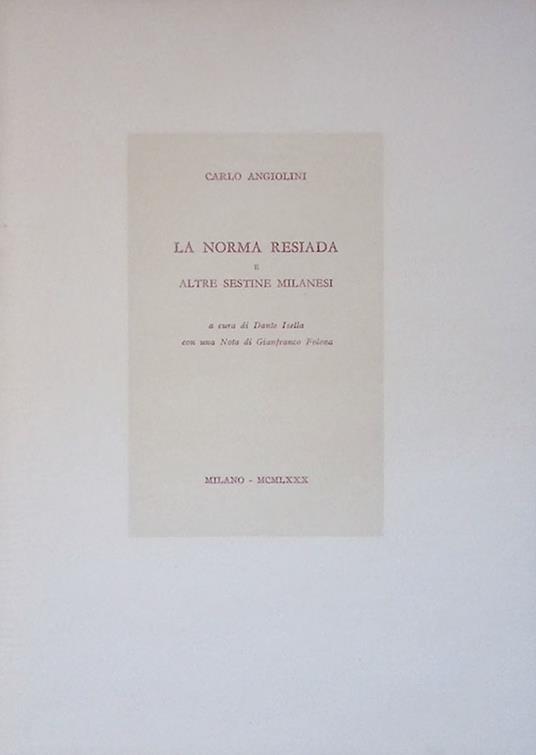 Norma Resiada e altre Sestine Milanesi - copertina