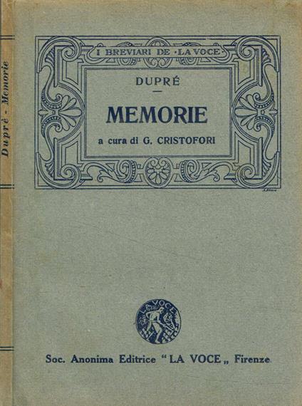 Memorie - Giovanni Dupré - copertina