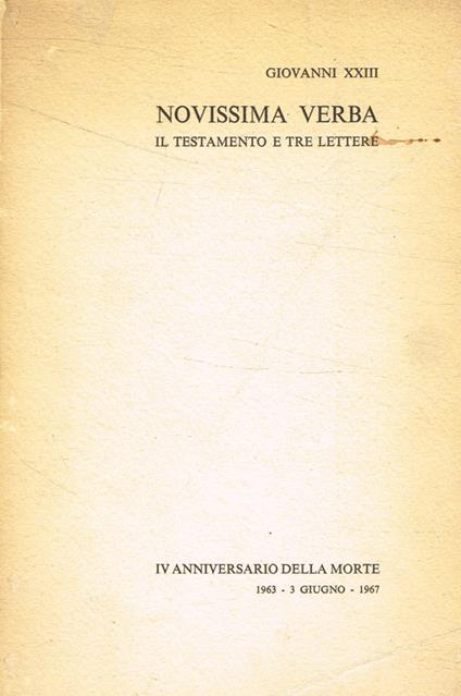 Novissima verba. Il testamento in tre lettere - Giovanni XXIII - copertina