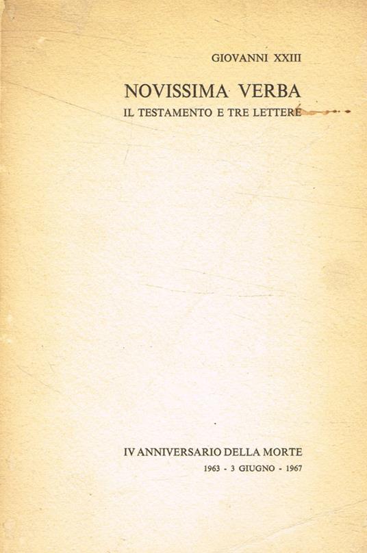 Novissima verba. Il testamento in tre lettere - Giovanni XXIII - copertina