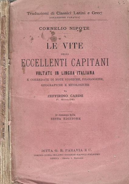 Le vite degli eccellenti capitani - Cornelio Nepote - copertina