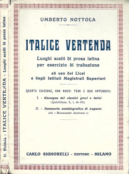 Italice vertenda - Umberto Nottola - copertina
