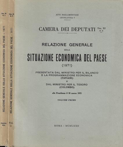 Relazione generale sulla situazione economica del paese (1971) Vol. I- Appendici - copertina