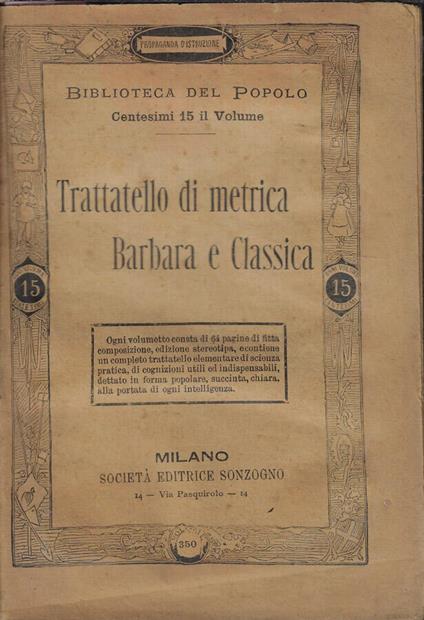 Trattatello di metrica Barbara e Classica - copertina