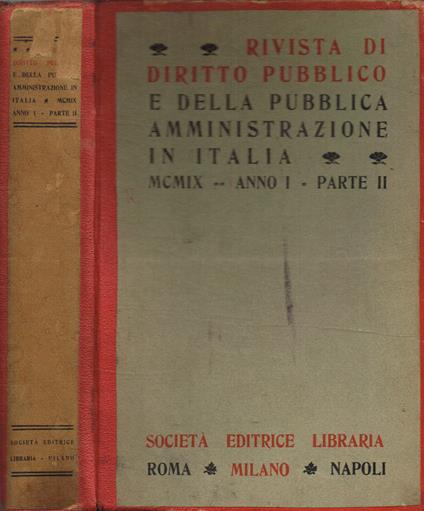 Rivista di diritto pubblico e della pubblica amministrazione in Italia. MCMIX, anno I parte II - copertina