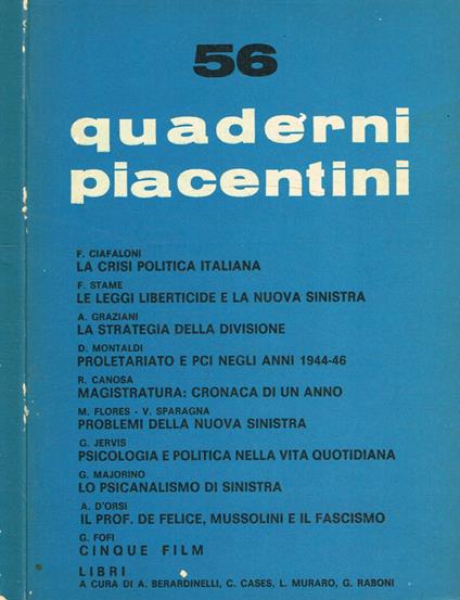 Quaderni piacentini n. 56, luglio 1975 - copertina