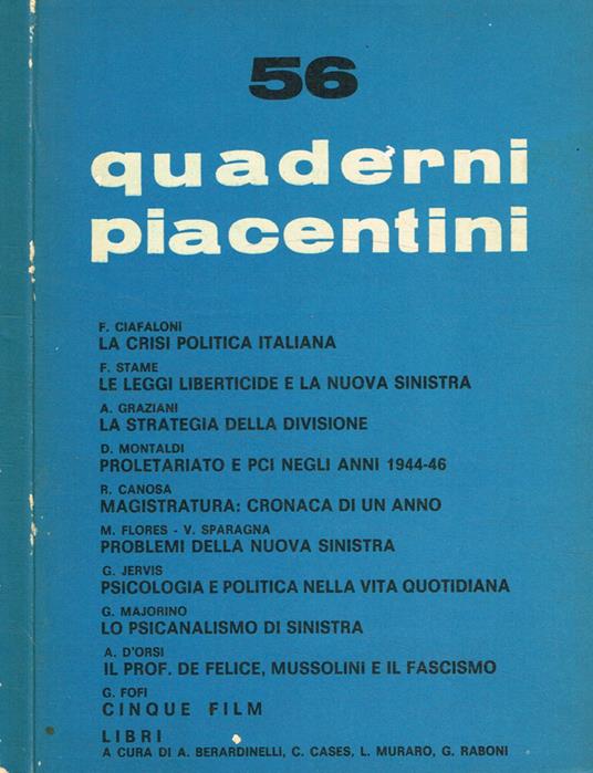 Quaderni piacentini n. 56, luglio 1975 - copertina