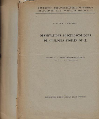 Contributi dell'Osservatorio Astrofisico dell'Università di Padova in Asiago n. 66-67 - copertina