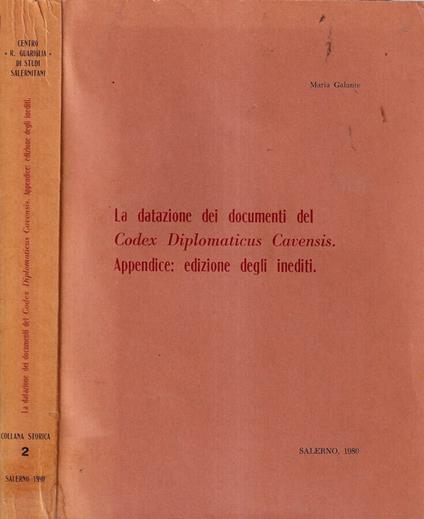 La datazione dei documenti del Codex Diplomaticus Cavensis - copertina